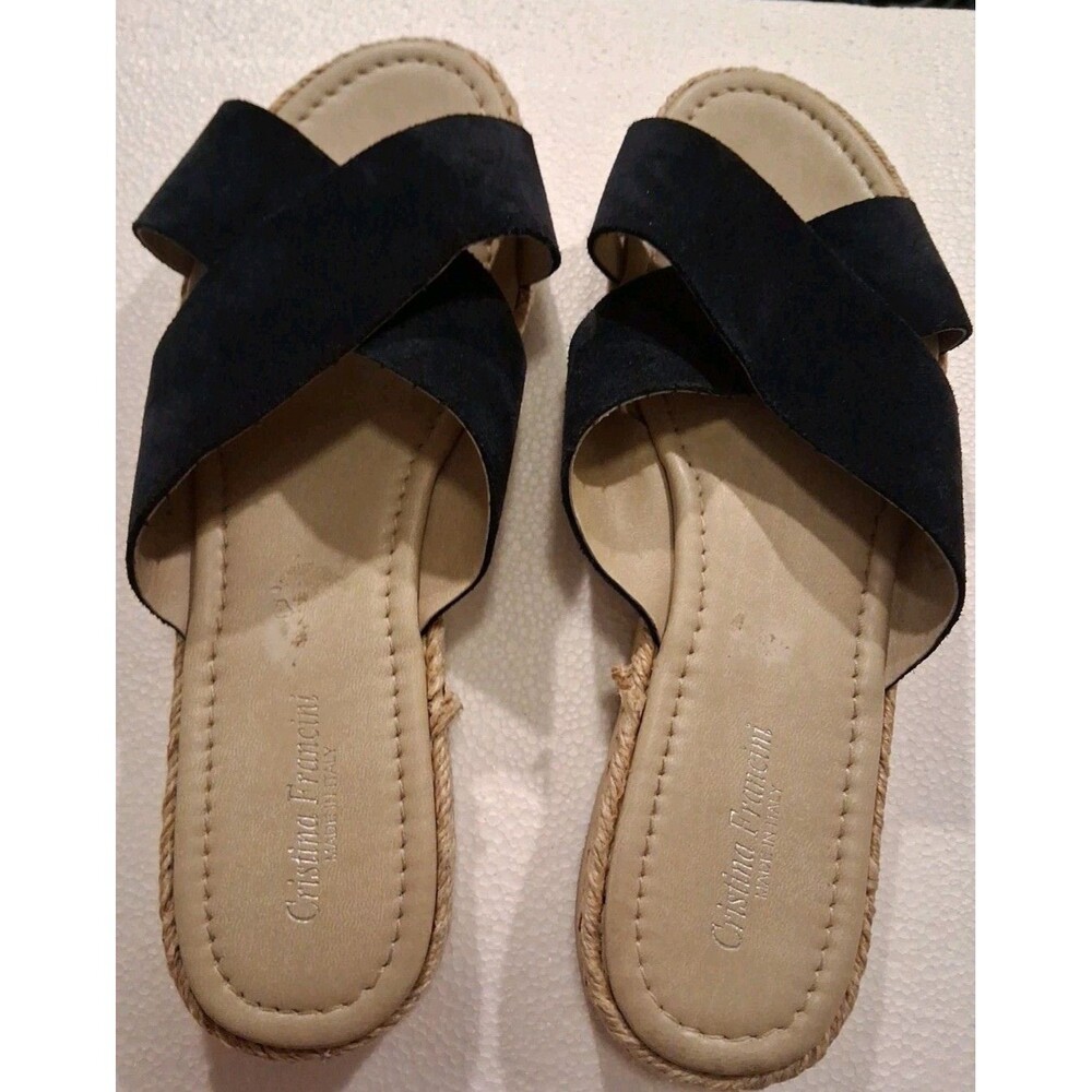 Cristina Francini Navy Blue Suede Leather Sandals Women’s‎ Size 9.5